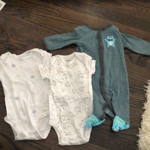 NWOT - bundle of 3 PJ and onsie set. Size 3 mo
